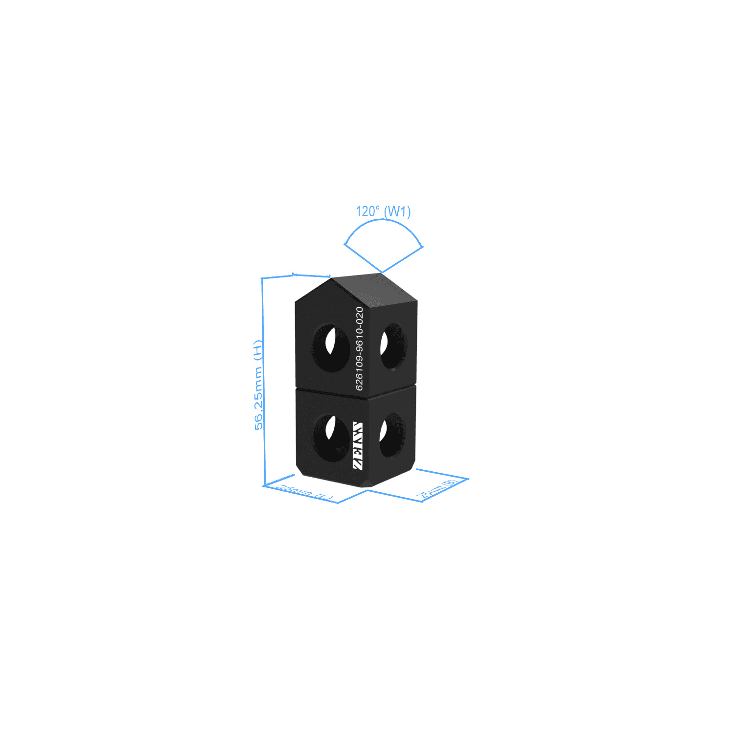 Deltablock simple 120° - 25x25x56,25mm, AF25