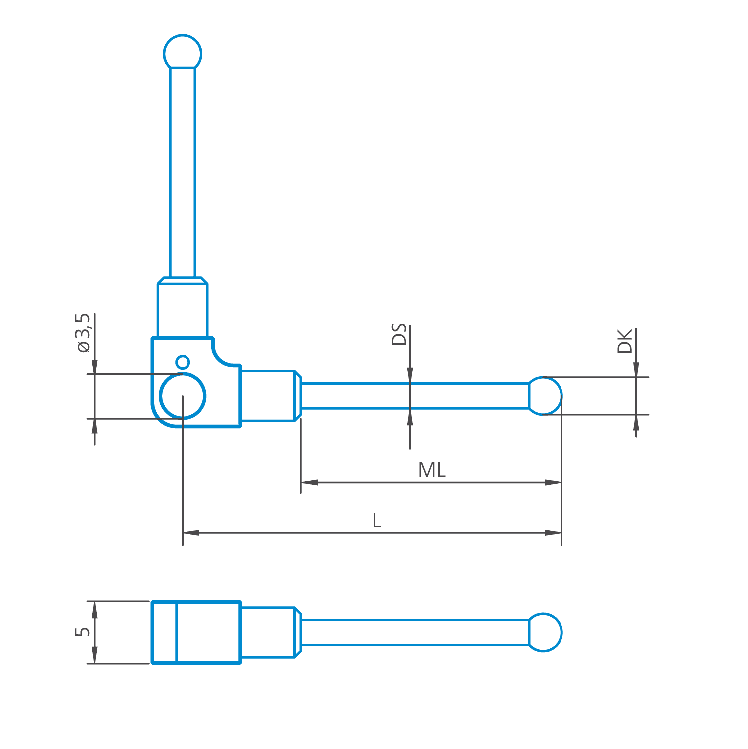 1/2-star stylus 90° M3 XXT, DK3 L30