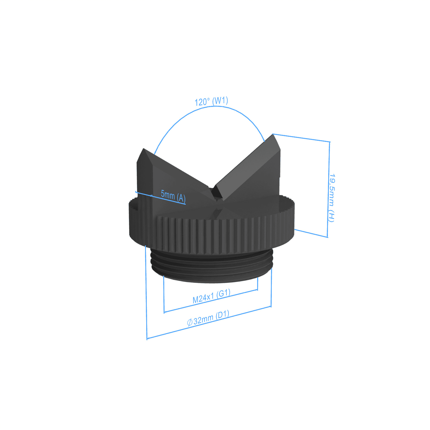 Blate prism top - 120°, without knuckle, Connection M24x1, 2 pieces