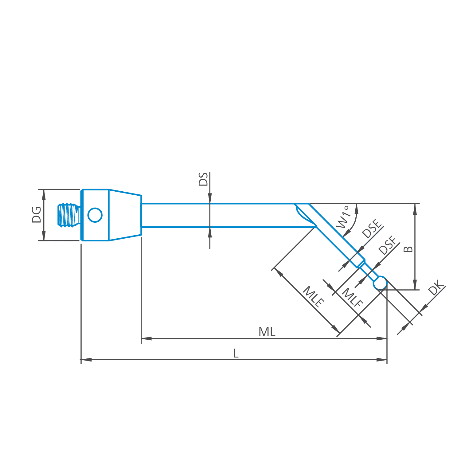 L-stylus 15° M5, DK0.5 L44.5
